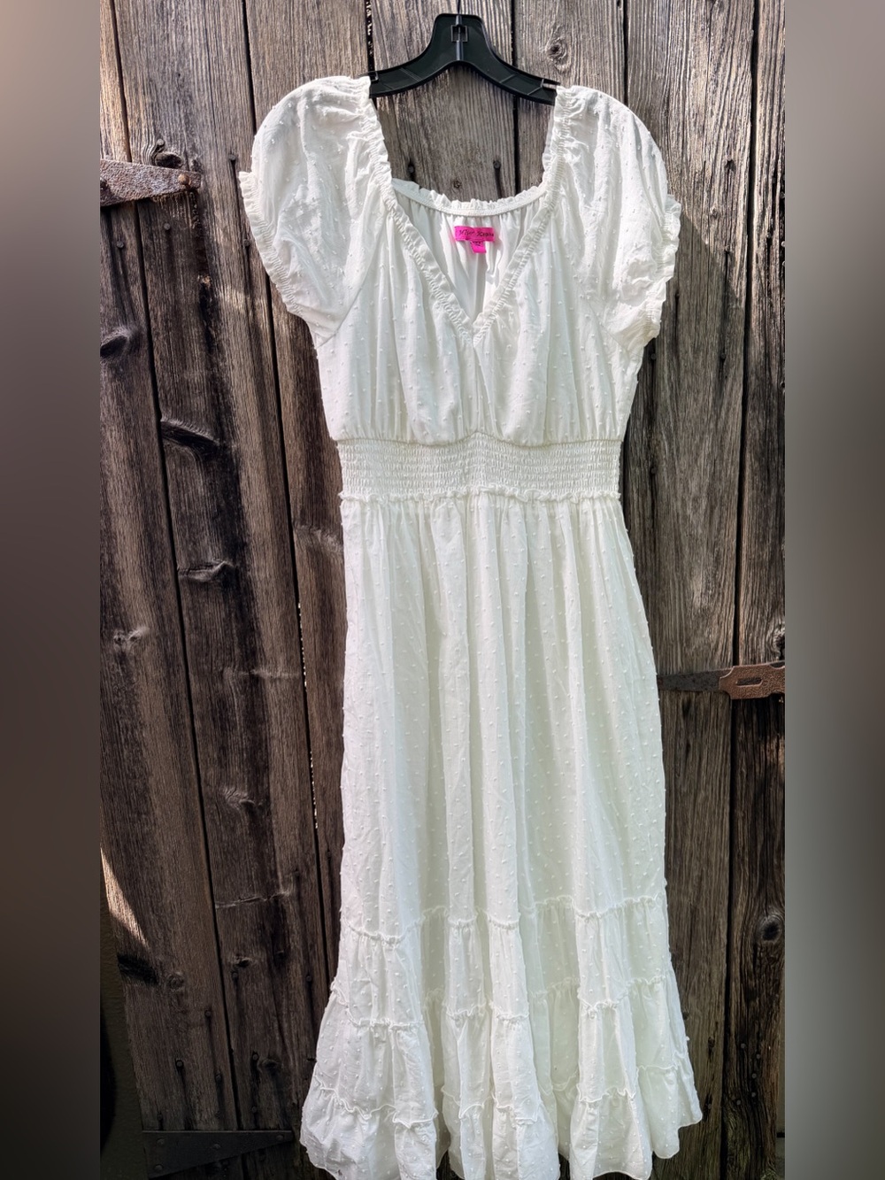 Betsey Johnson Womens White Tiered Swiss Dot Cotton Maxi Dress, Large